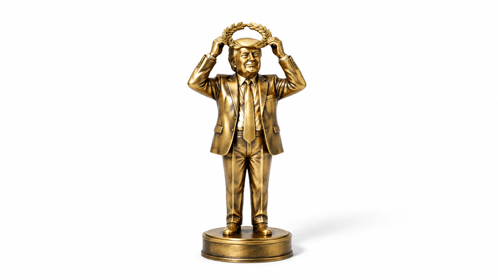 Illustrazione concettuale generata con AI per KANSEI: una statuetta di Trump si incorona. Non rappresenta un oggetto o un evento reale.
