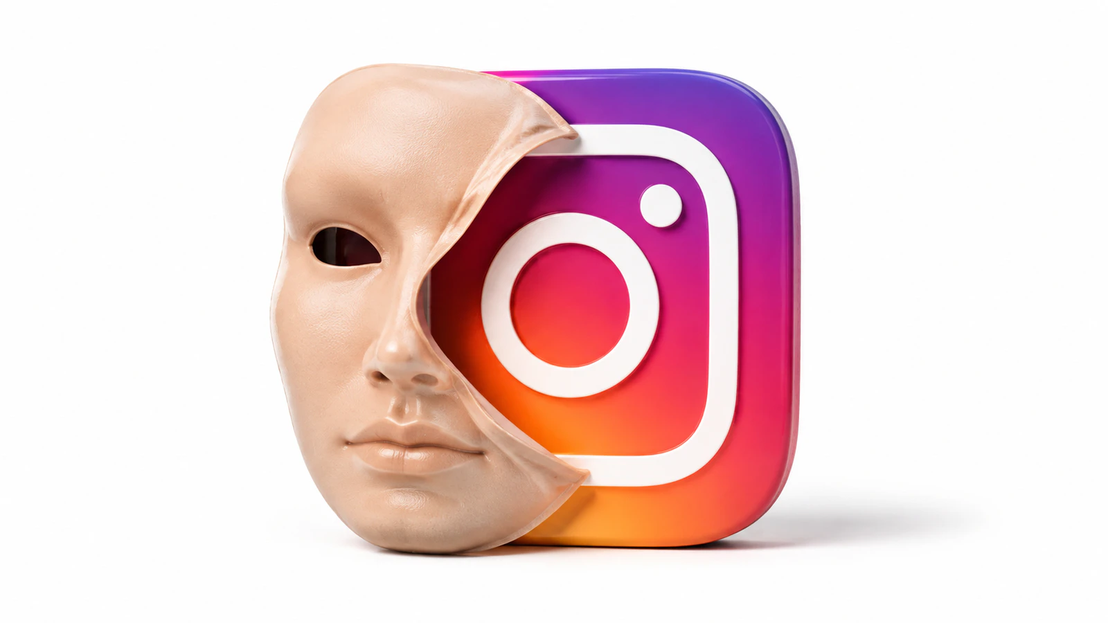 Illustrazione concettuale generata con AI per KANSEI. La maschera rappresenta un’identità artificiale sui social.